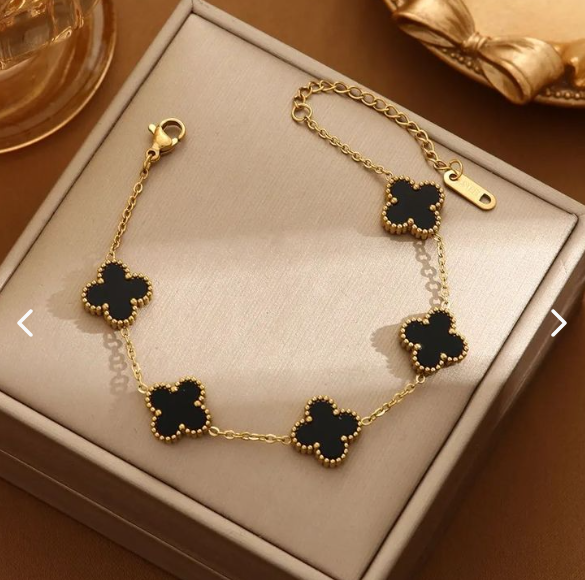 KIT 2 EN 1 VAN CLEEF RODINADO – COLLAR + PULSERA TRÉBOL