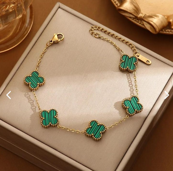 KIT 2 EN 1 VAN CLEEF RODINADO – COLLAR + PULSERA TRÉBOL