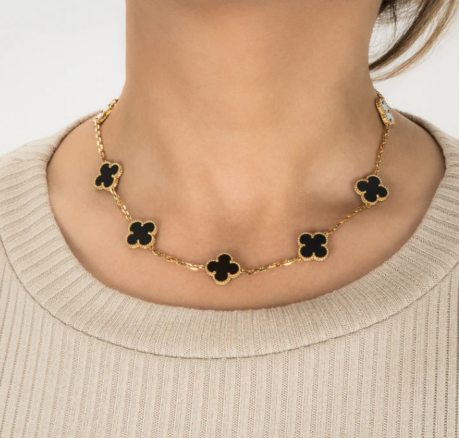 KIT 2 EN 1 VAN CLEEF RODINADO – COLLAR + PULSERA TRÉBOL