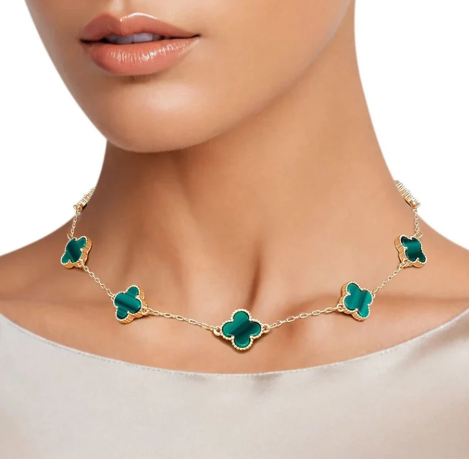 KIT 2 EN 1 VAN CLEEF RODINADO – COLLAR + PULSERA TRÉBOL
