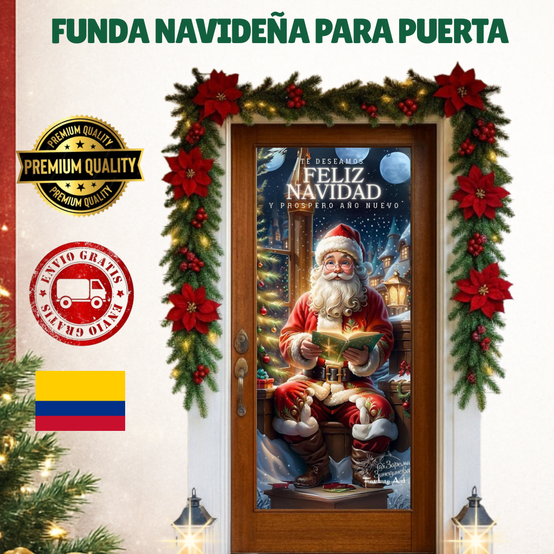 FUNDA NAVIDEÑA PARA PUERTA 30% OFF + ENVÍO GRATIS Y PAGA AL RECIBIR