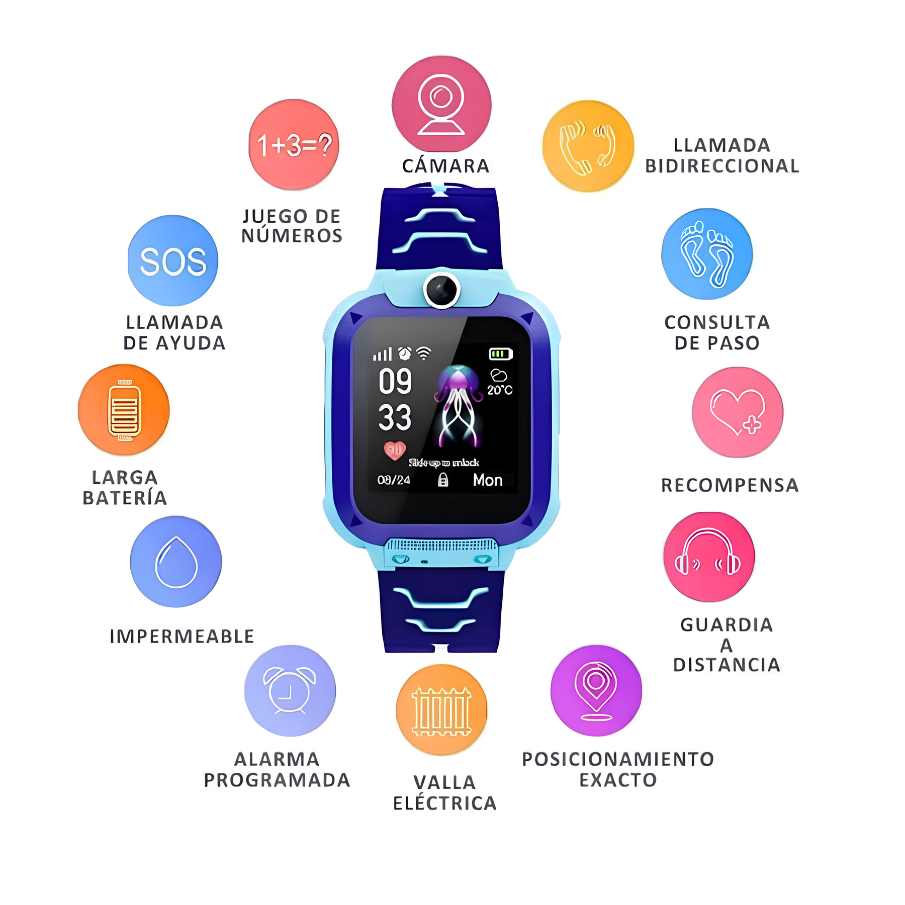 SAFEKID Q12® - SmartWatch para Niños: GPS +Llamada directas + Cámara y Otros