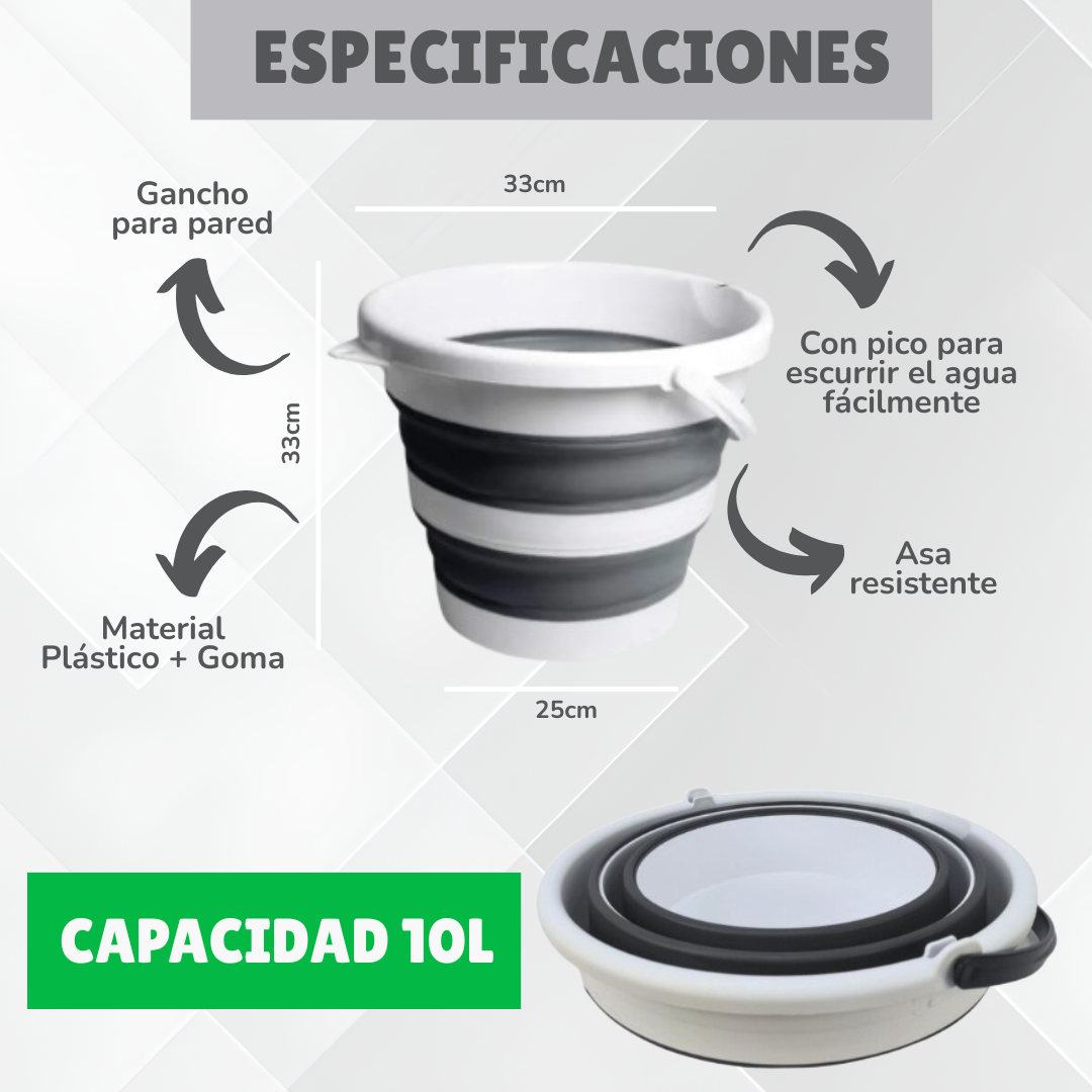 BALDE PORTÁTIL PLEGABLE 10 LITROS - 30%OFF + ENVÍO GRATIS 🤩