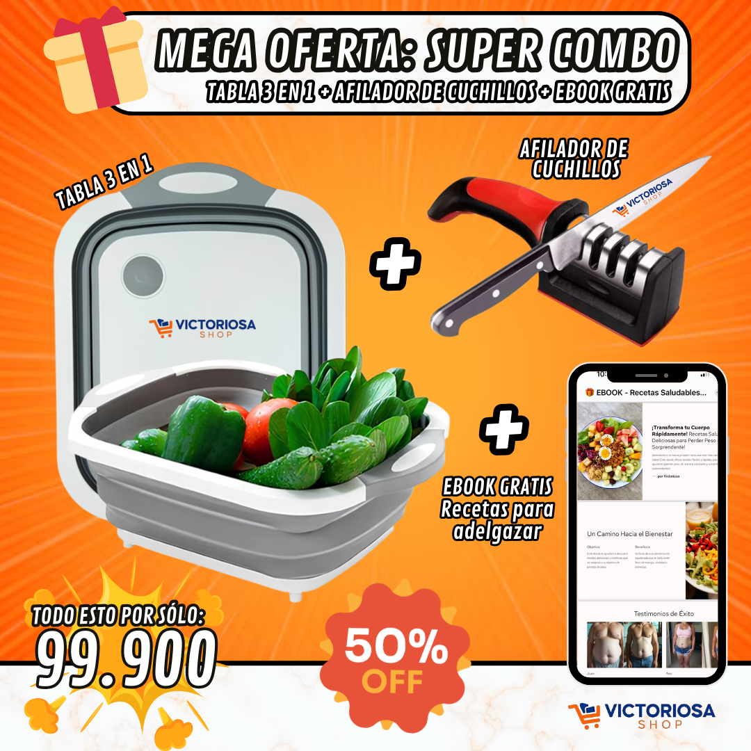 TABLA MULTIFUNCIONAL 3 EN 1 - O SUPER COMBO 50% OFF: TABLA MULTIFUNCIONAL 3 EN 1 + AFILADOR + REGALO: E-BOOK EXCLUSIVO 🤩