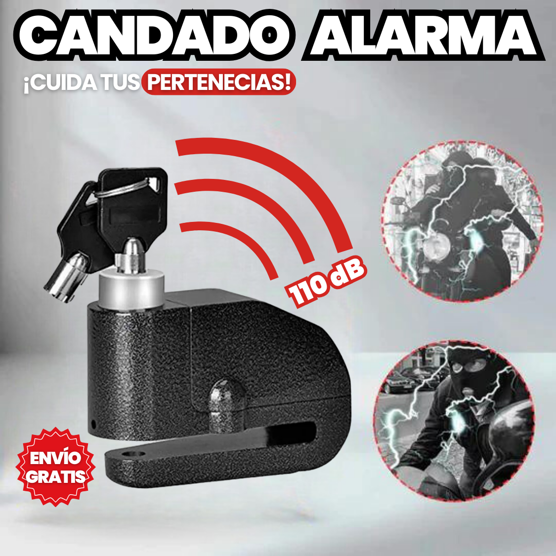 CANDADO DISCO ANTIRROBO PARA MOTO CON ALARMA🔐