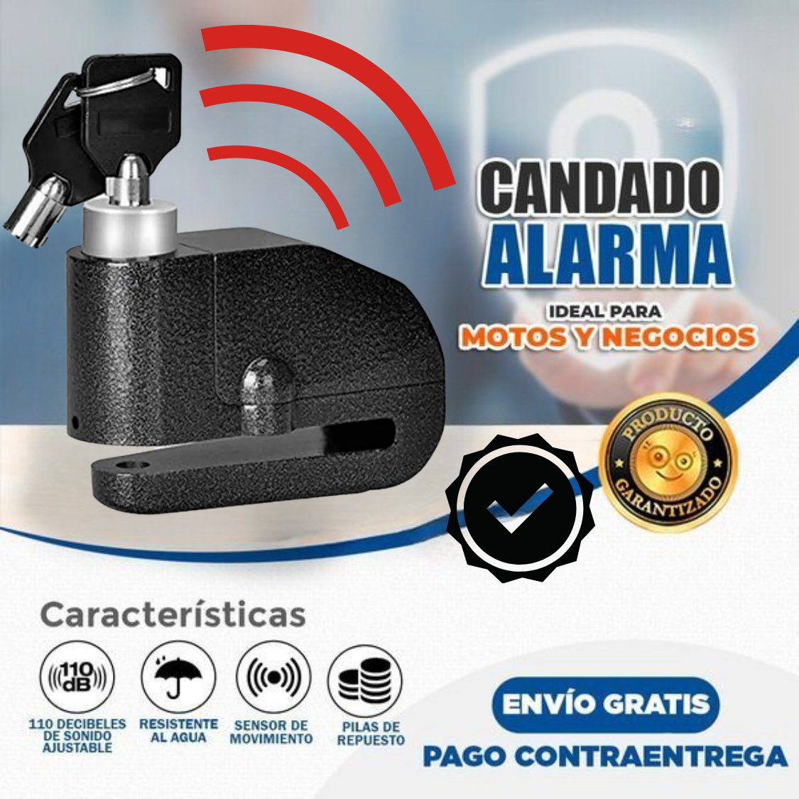 CANDADO DISCO ANTIRROBO PARA MOTO CON ALARMA🔐