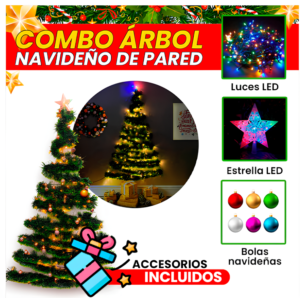 COMBO COMPLETO ÁRBOL NAVIDEÑO DE PARED - OFERTA LIMITADA: 30% OFF 🤩