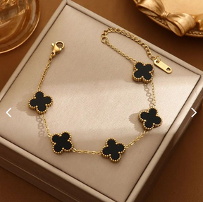 KIT 2 EN 1 VAN CLEEF RODINADO – COLLAR + PULSERA TRÉBOL