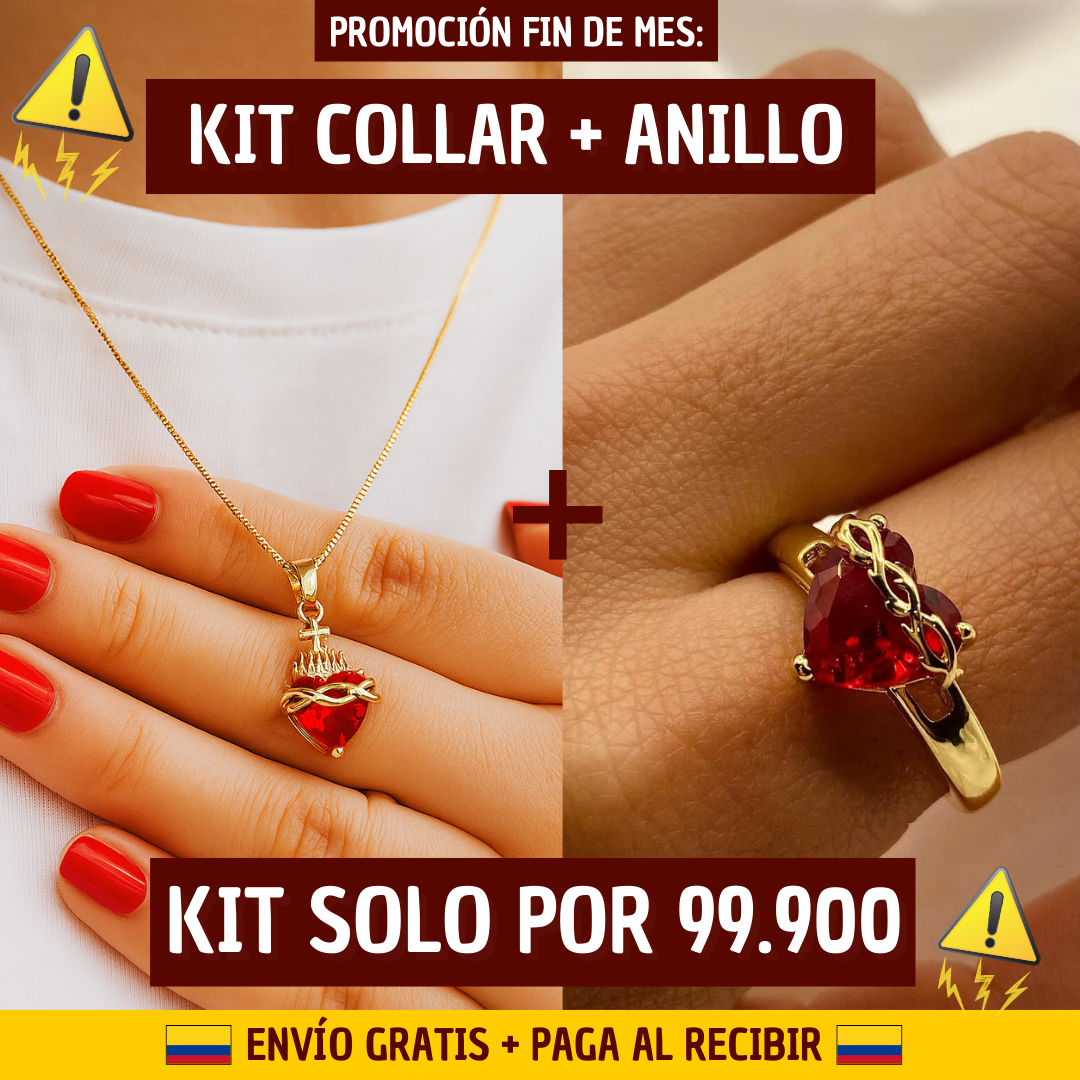 KIT COMPLETO COLLAR + ANILLO SAGRADO CORAZÓN + ENVÍO GRATIS
