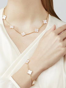 KIT 2 EN 1 VAN CLEEF RODINADO – COLLAR + PULSERA TRÉBOL