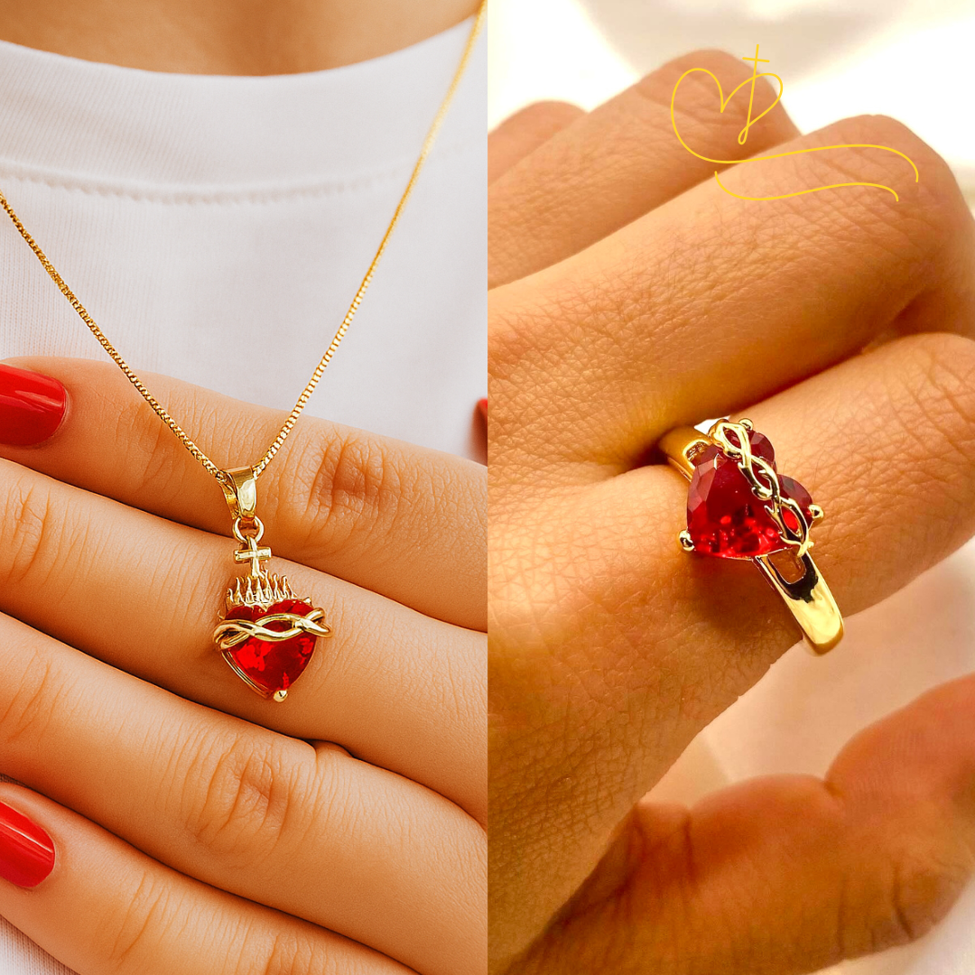 KIT COMPLETO COLLAR + ANILLO SAGRADO CORAZÓN + ENVÍO GRATIS