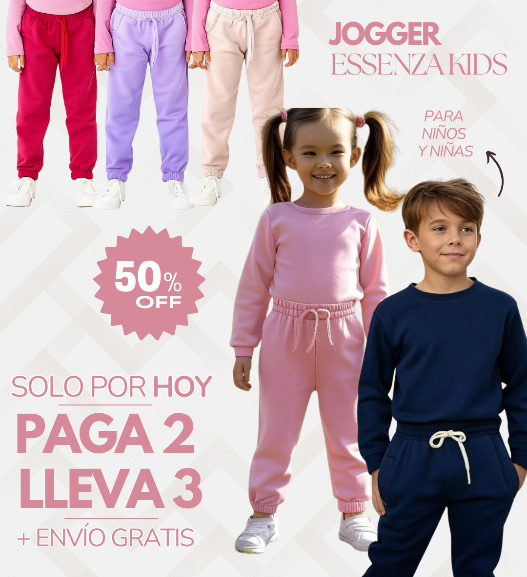 ⚡ COMPRA 2 Y LLEVA 3: KIT JOGGER ESSENZA KIDS + ENVÍO GRATIS ⚜️