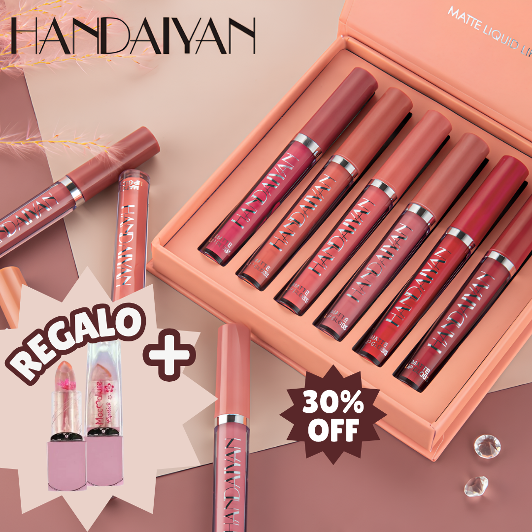 ⚜️ SET 6 LABIALES MATE LUJO HANDAIYAN: 30%OFF + ENVÍO GRATIS + 🎁 REGALO ESPECIAL