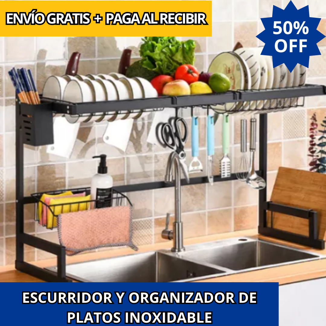 ESCURRIDOR Y ORGANIZADOR DE PLATOS - INOXIDABLE – ÚLTIMAS UNIDADES: 50% OFF + ENVÍO GRATIS + PAGO CONTRAENTREGA 🔥