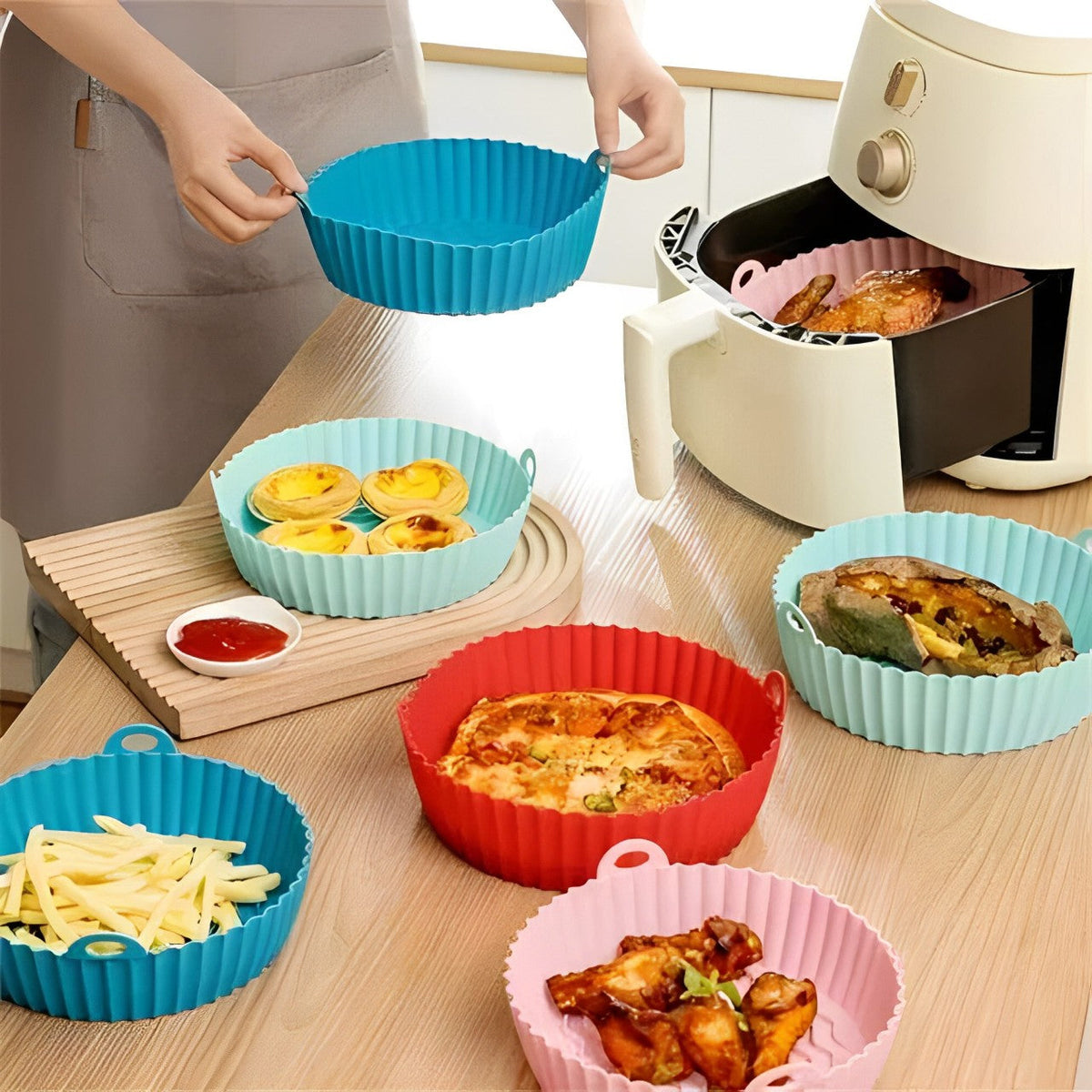 KIT CANASTAS DE SILICONA PARA AIR FRYER - 6 UNIDADES: 50% OFF + ENVÍO GRATIS + PAGO CONTRAENTREGA 🔥